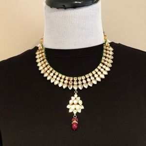 Jadau Kundan Gemstones Gold Plated Necklace Set